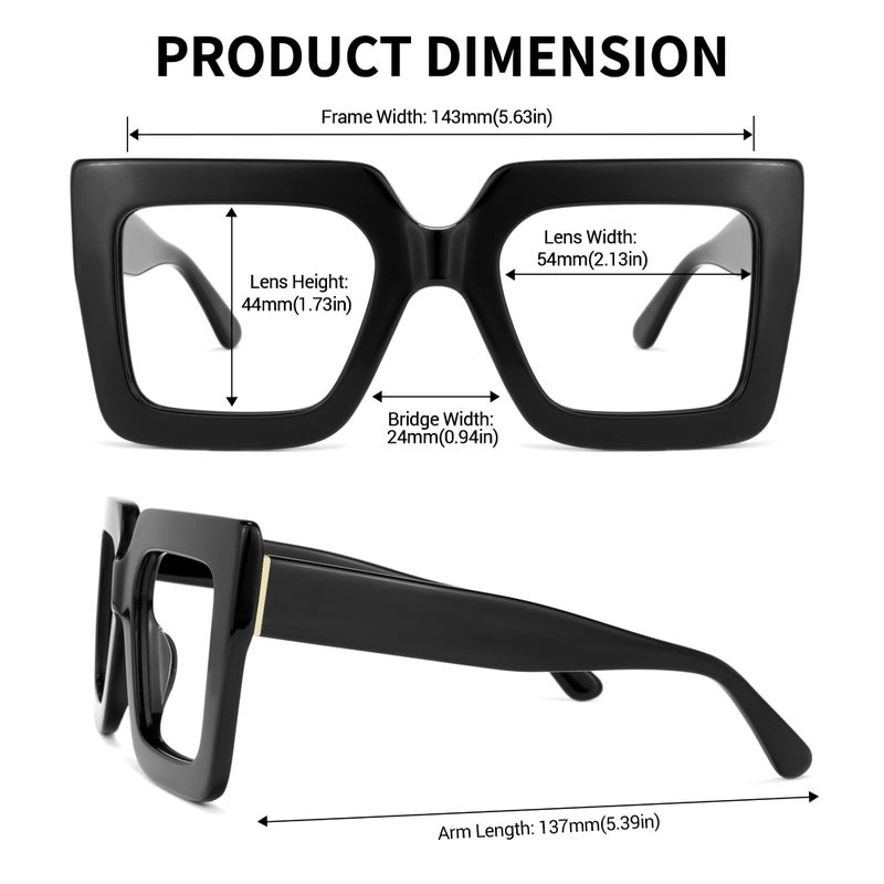 Zeelool Stylish Acetate Thick Oversized Square Eyeglasses Frame for Women with Non-prescription Clear Lens Brandon VFP0306-02 Black - Image 4