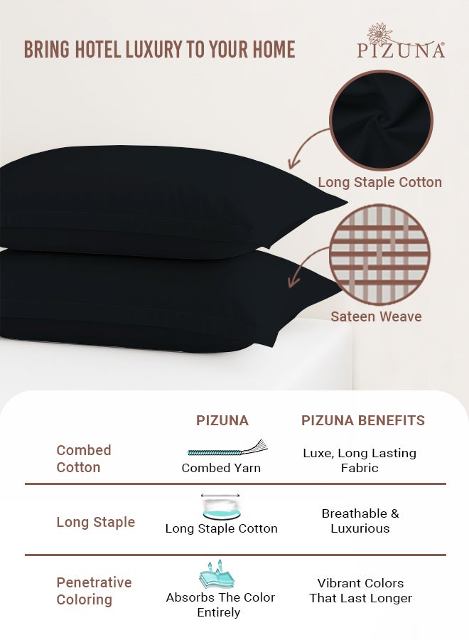 Pizuna Pure Combed Cotton Standard Pillow Cases 50x75 cm Black, 400 Thread Count Soft Luxurious 100% Long Staple Cotton Sateen Weave Pillow Cover With 5cm Hem (Cooling Pillowcase - 2 PC) - Image 2