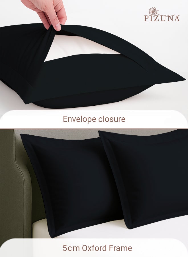 Pizuna Pure Combed Cotton Standard Pillow Cases 50x75 cm Black, 400 Thread Count Soft Luxurious 100% Long Staple Cotton Sateen Weave Pillow Cover With 5cm Hem (Cooling Pillowcase - 2 PC) - Image 4