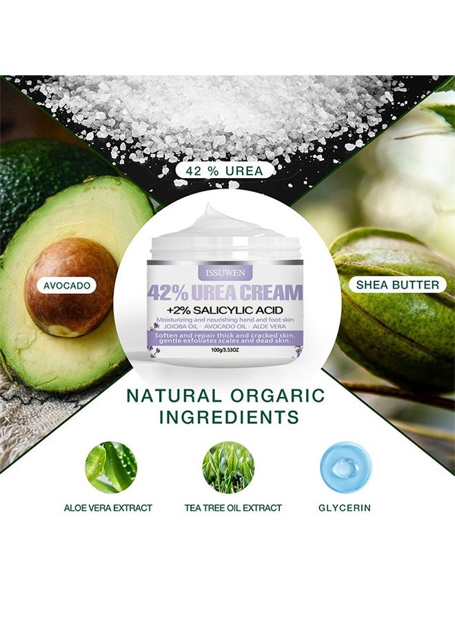 ISSUWEN Urea Cream 42%+Salicylic Acid 2%, Foot Cream For Dry Cracked Heels Knees Elbows Hands Repair Treatment, Foot Moisturizer Corn Callus Dead Skin Remover Toenail Softener For Foot Care, Lavender Flavor  - Image 2