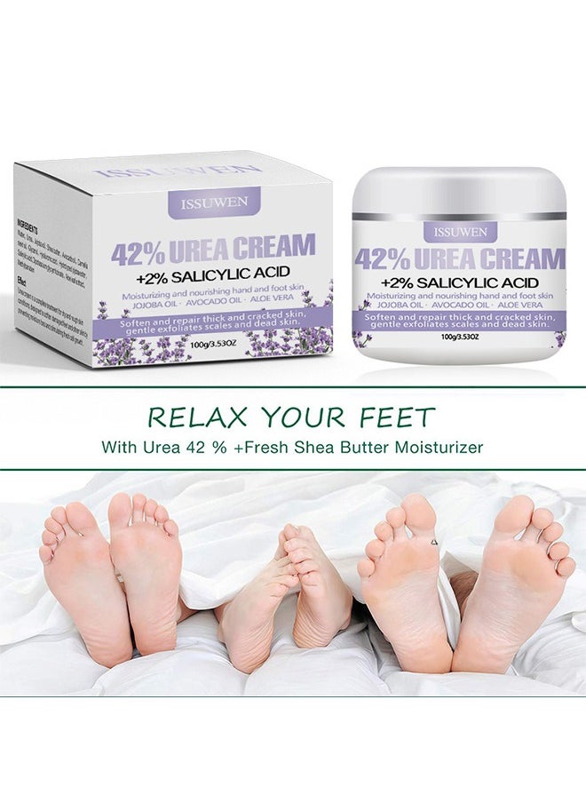 ISSUWEN Urea Cream 42%+Salicylic Acid 2%, Foot Cream For Dry Cracked Heels Knees Elbows Hands Repair Treatment, Foot Moisturizer Corn Callus Dead Skin Remover Toenail Softener For Foot Care, Lavender Flavor  - Image 3