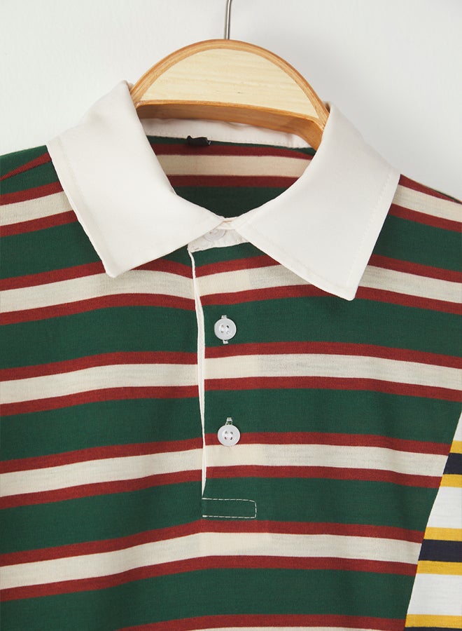 trendyol Multi Color Oversize/Wide Cut Striped Polo Neck T-shirt - Image 5