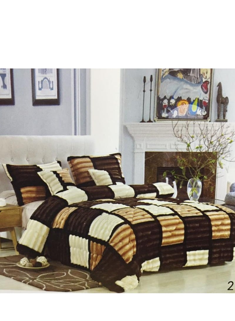 Comfy COMFY FAUX FUR 6 PIECE CHECKERED BROWN KING SIZE COMFORTER SET 