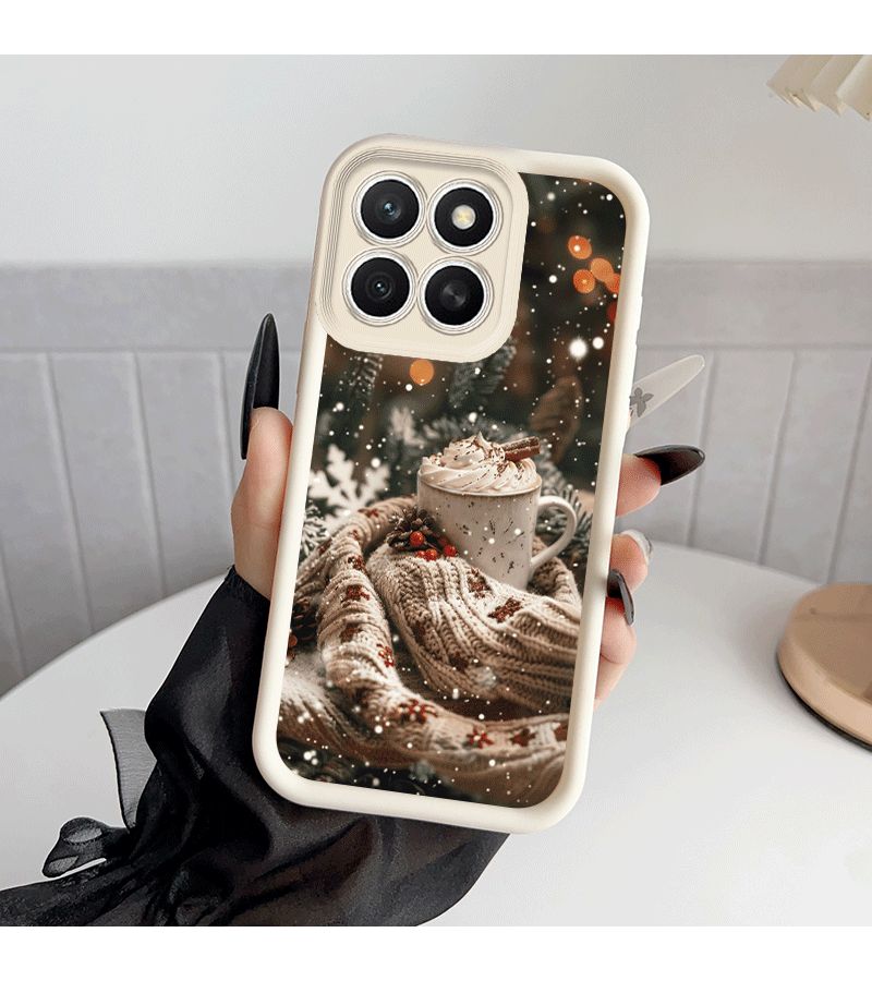 تصميم مشروب عيد الميلاد الدافئ، غطاء هاتف مقاوم للصدمات بالكامل لهاتف Honor X7b 4G أبيض - Image 2