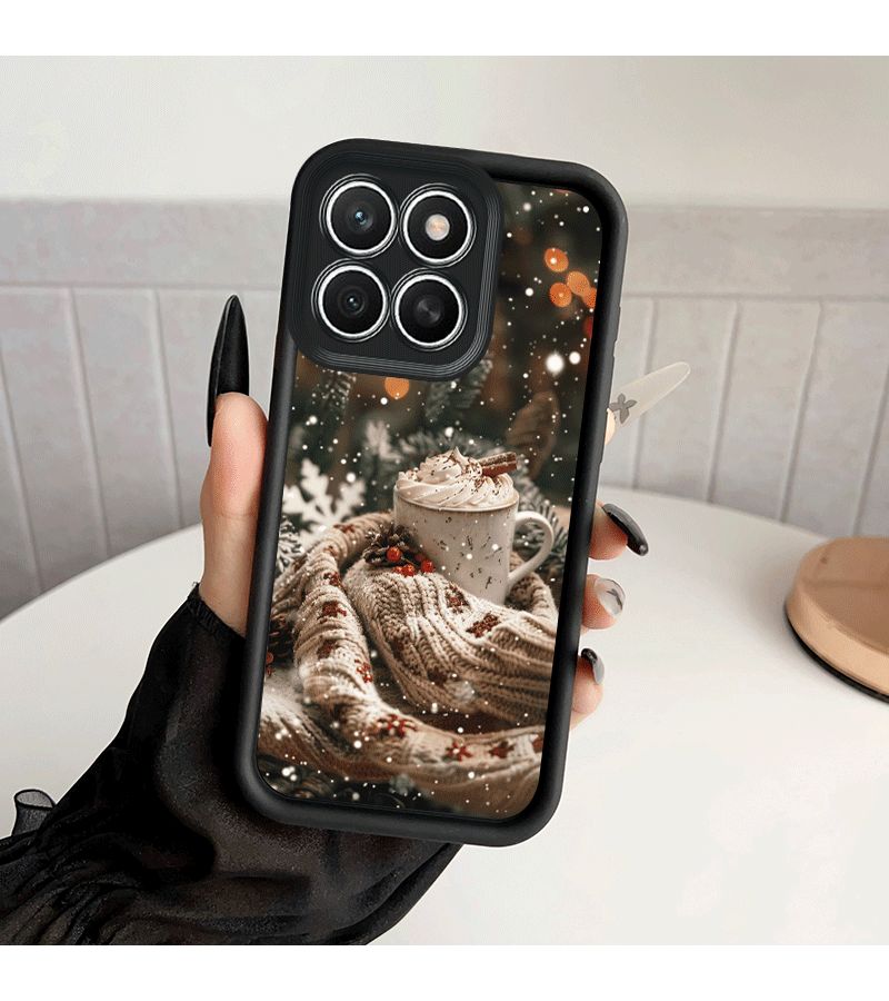 تصميم مشروب عيد الميلاد الدافئ، غطاء هاتف مقاوم للصدمات بالكامل لهاتف Honor X7b 4G أبيض - Image 3