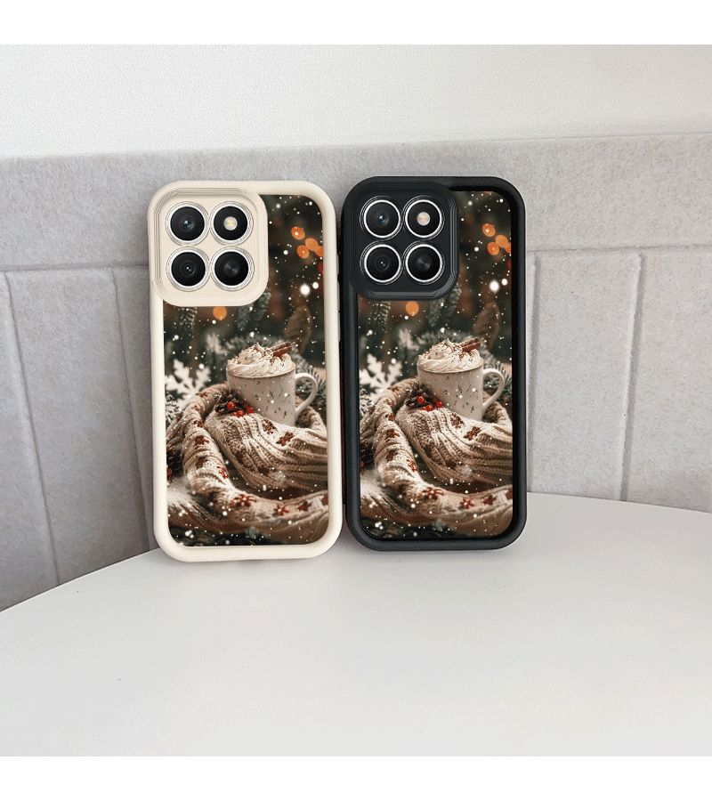 تصميم مشروب عيد الميلاد الدافئ، غطاء هاتف مقاوم للصدمات بالكامل لهاتف Honor X7b 4G أبيض - Image 4