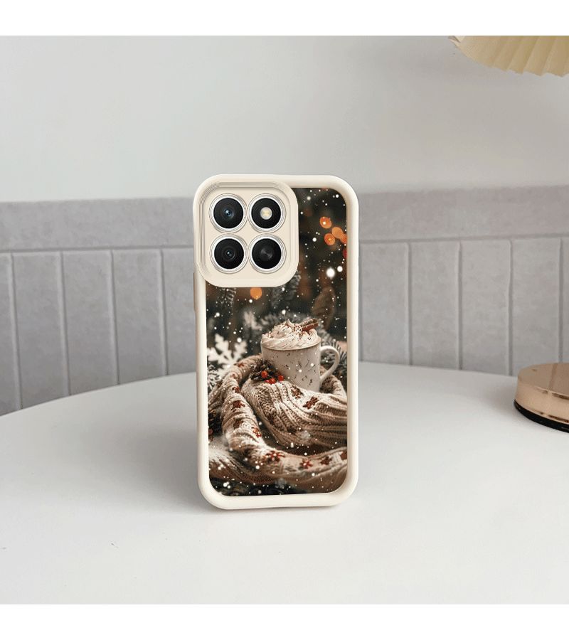 تصميم مشروب عيد الميلاد الدافئ، غطاء هاتف مقاوم للصدمات بالكامل لهاتف Honor X7b 4G أبيض - Image 5