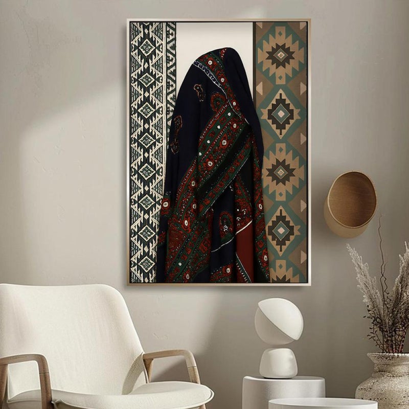 Marktna One canvas painting with a Najdi art design and a hollow frame, measuring (60×90), single piece - Image 1