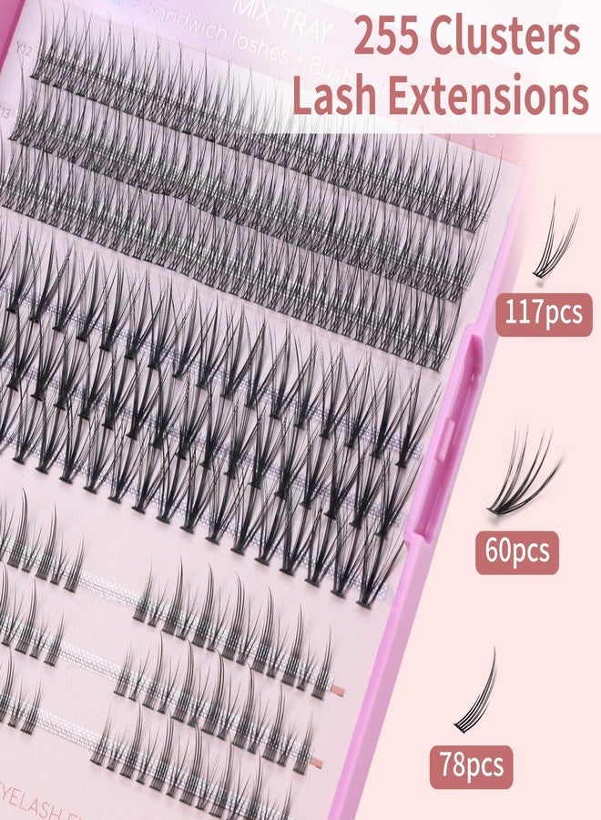 MLEN DIARY 255 Clusters Individual Lashes 12-14mm Cluster Lashes Natural False Eyelashes 3 in 1 Mink Eyelash Extension DIY Kit - Image 3