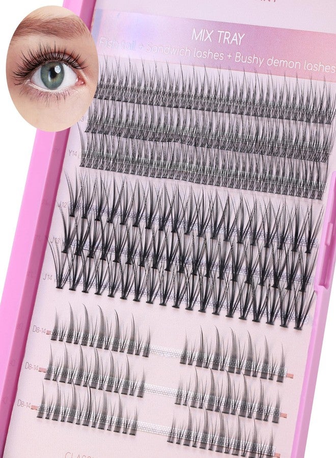 MLEN DIARY 255 Clusters Individual Lashes 12-14mm Cluster Lashes Natural False Eyelashes 3 in 1 Mink Eyelash Extension DIY Kit - Image 1