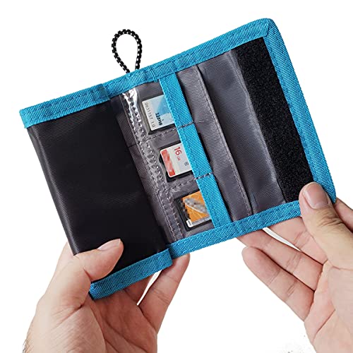 CamKix Memory Card Wallet - SD Card Storage - Slim and Foldable with Transparent Slots - Can Carry Up to 15 SD Cards - Straps with Tether Included - (Black/Blue) - Image 1