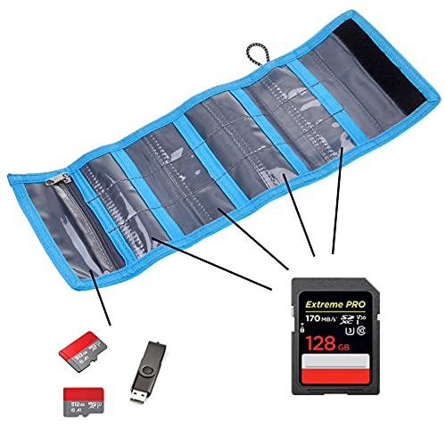 CamKix Memory Card Wallet - SD Card Storage - Slim and Foldable with Transparent Slots - Can Carry Up to 15 SD Cards - Straps with Tether Included - (Black/Blue) - Image 5