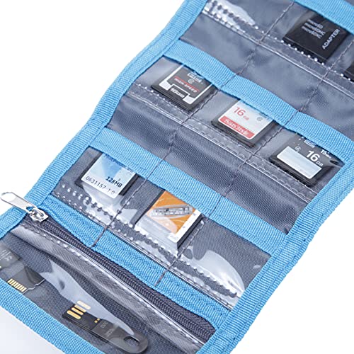 CamKix Memory Card Wallet - SD Card Storage - Slim and Foldable with Transparent Slots - Can Carry Up to 15 SD Cards - Straps with Tether Included - (Black/Blue) - Image 3
