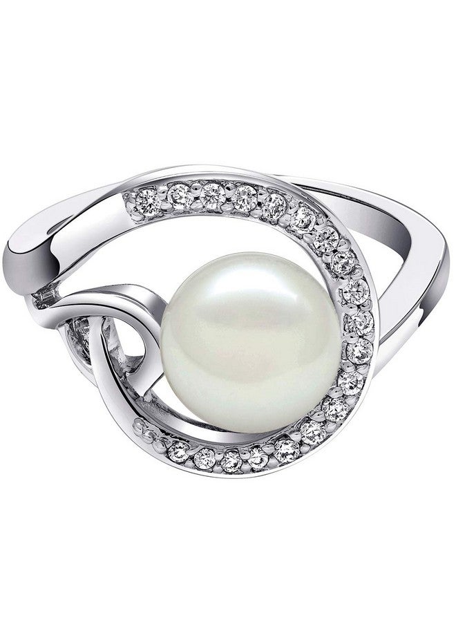 PEORA Freshwater Cultured White Pearl Halo Knot Ring In Sterling Silver 8.5Mm Round Button Shape Comfort Fit Size 9 - Image 2