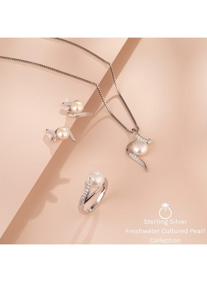 PEORA Freshwater Cultured White Pearl Halo Knot Ring In Sterling Silver 8.5Mm Round Button Shape Comfort Fit Size 9 - Image 5