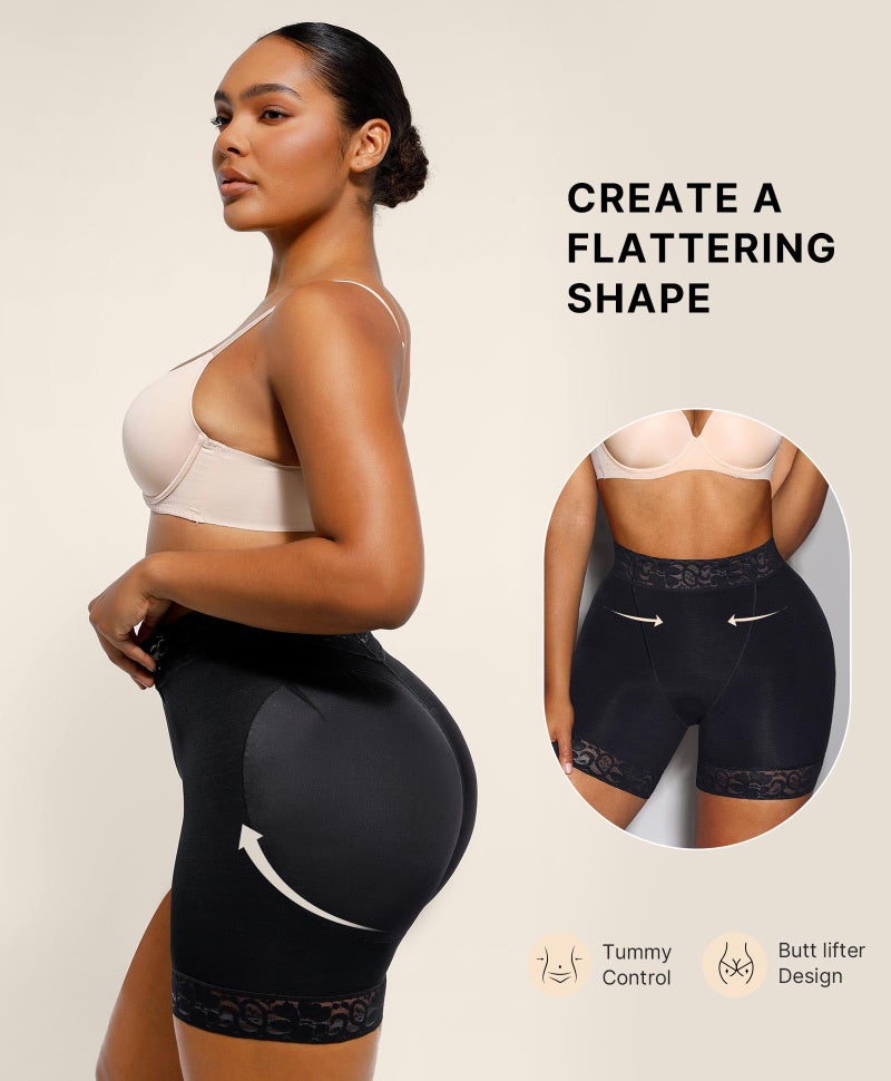 SHAPELLX Butt Lifting Shapewear For Women Tummy Control Faja Shaping Shorts Thigh Slimming Panties Mid Waisted Shaper (Black,Medium) - Image 2
