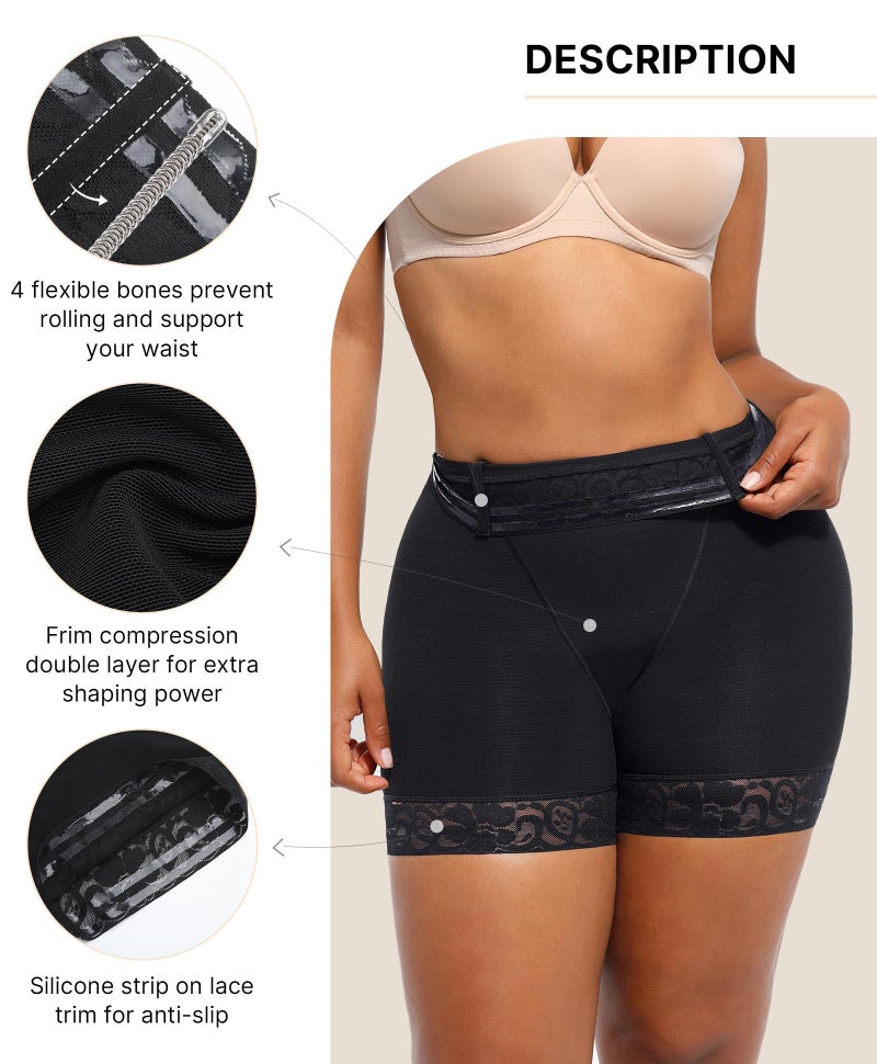SHAPELLX Butt Lifting Shapewear For Women Tummy Control Faja Shaping Shorts Thigh Slimming Panties Mid Waisted Shaper (Black,Medium) - Image 3