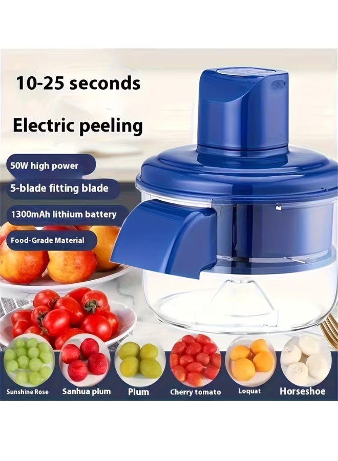 سوبر زي يوث آلة تقشير كهربائية، آلة تقشير الثوم أوتوماتيكية للمطبخ المنزلي، أداة تقشير فاكهة كهربائية قابلة لإعادة الشحن للأطفال، مقشرة متعددة الوظائف للفاكهة/الطماطم/العنب، لون أزرق - Image 3