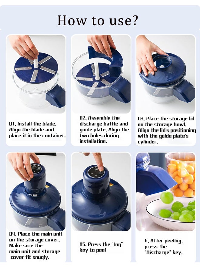 سوبر زي يوث آلة تقشير كهربائية، آلة تقشير الثوم أوتوماتيكية للمطبخ المنزلي، أداة تقشير فاكهة كهربائية قابلة لإعادة الشحن للأطفال، مقشرة متعددة الوظائف للفاكهة/الطماطم/العنب، لون أزرق - Image 5