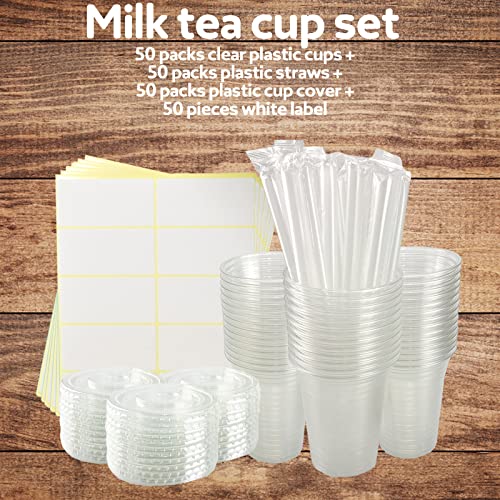 Xlong 50 Sets Clear Plastic Cups With Flat Lids,16oz Disposable Iced Coffee Cups with Straws and Stickers,Plastic Cups for Iced Coffee,Cold Drinks,Juice, Bubble Boba Tea,Smoothie, Milkshake - Image 3