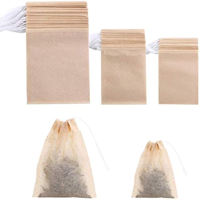 BEFORYOU 400 Pack Disposable Drawstring Tea Filter Bags Safe  Natural Unbleached Paper Tea Infuser Drawstring Empty Bag For Loose Leaf Tea Natural Color 3 Size - Image 2