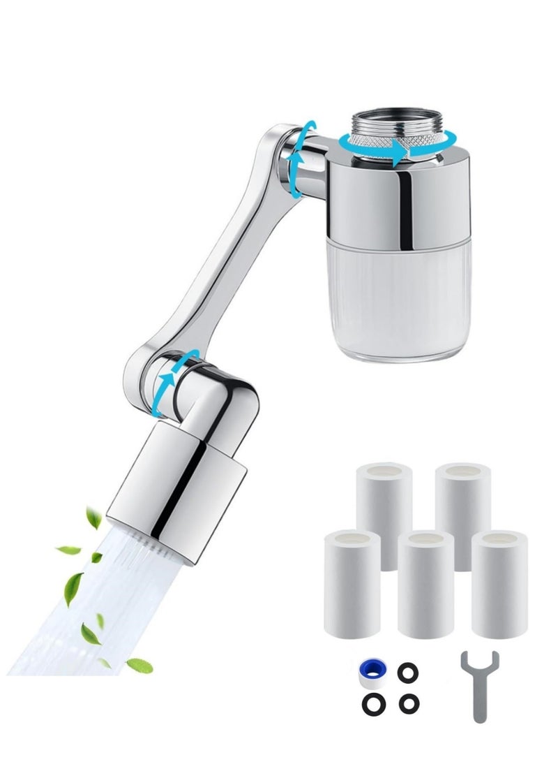 saykfoe 1440° Rotating Faucet Water Filter with 5 Filters, 2 Spray Modes, Splash Repellent Faucet Extender for Kitchen & Bathroom Sink, Brass Aerator for Face/Hand Wash, Suitable for Toddlers - Image 1