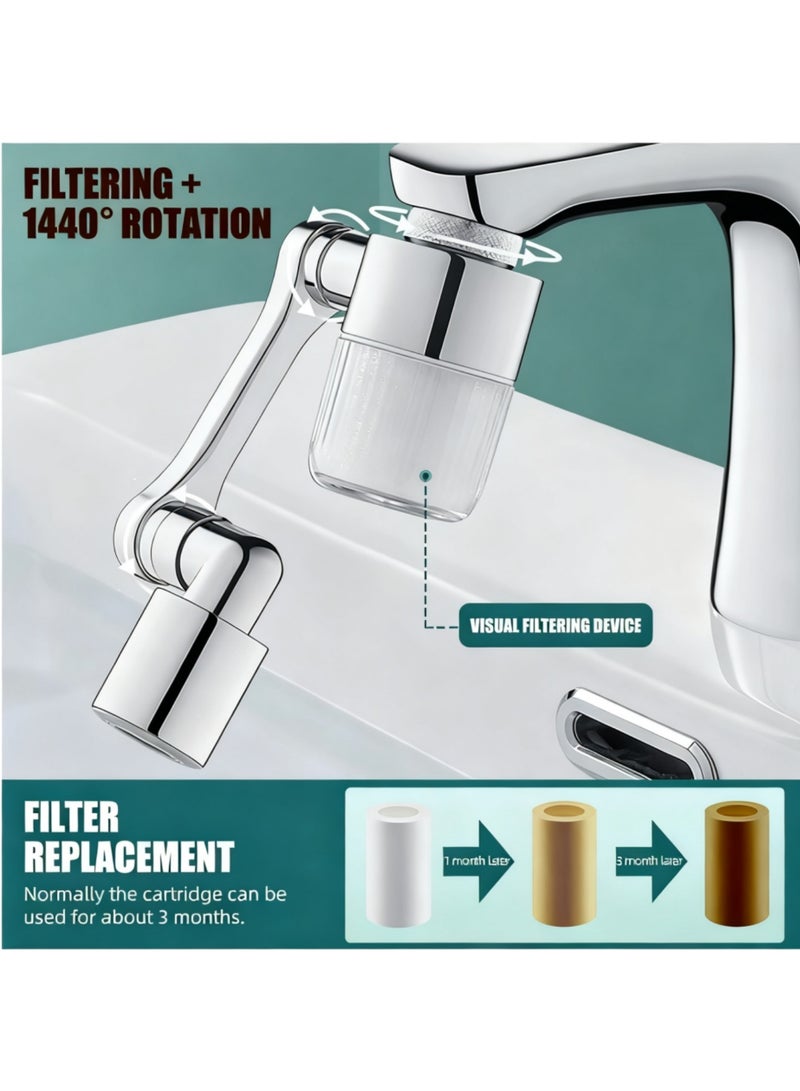 saykfoe 1440° Rotating Faucet Water Filter with 5 Filters, 2 Spray Modes, Splash Repellent Faucet Extender for Kitchen & Bathroom Sink, Brass Aerator for Face/Hand Wash, Suitable for Toddlers - Image 3