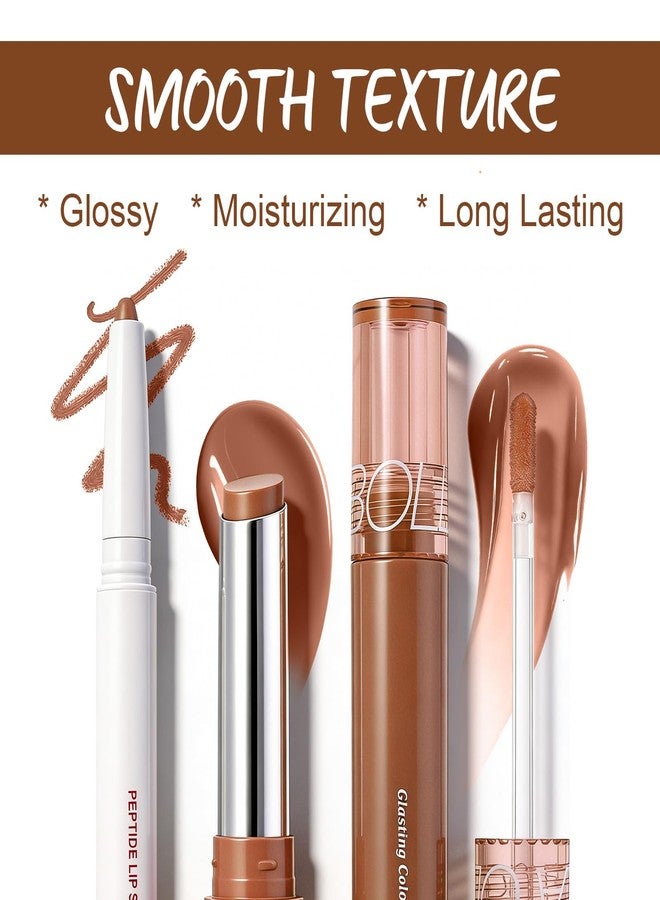 U-Shinein Brown Lip Kit With Matte Lip Liner, Lipstick and Lip Gloss Combo, Long Lasting, Highly Pigmented & Smudge Proof Makeup for Women Hydrating Formula with Natural Glossy Finish 3 Count - Image 3