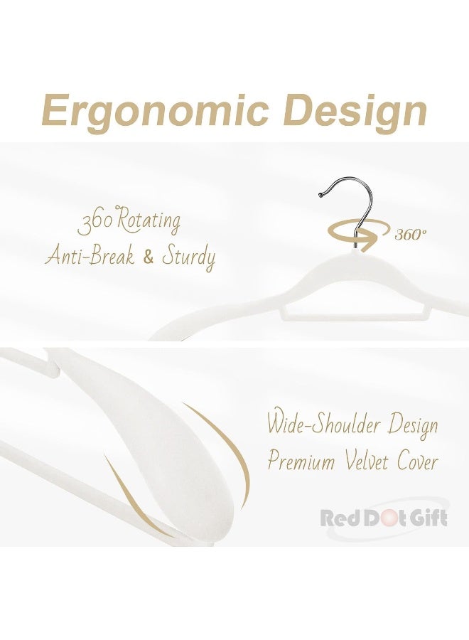 Red Dot Gift Red Dot Gift® 6 Pack White Wide Shoulder Velvet Hangers,Suit Hangers for Men,Smooth Finish 360°Swivel Hook Heavy Duty Coat Hangers for Closet, Jacket Clothes Hangers for Dress,Pants,Shirts,Skirts,Tie.  - Image 3