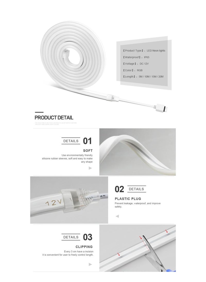 UanTii - 5M UanTii Smart Neon Light Strip Tuya Wifi RGB Lighting Strip Waterproof Music Sync Cuttable  LED Lighting Strip Works With Tuya Smart Life App and Alexa Google Home - Image 1