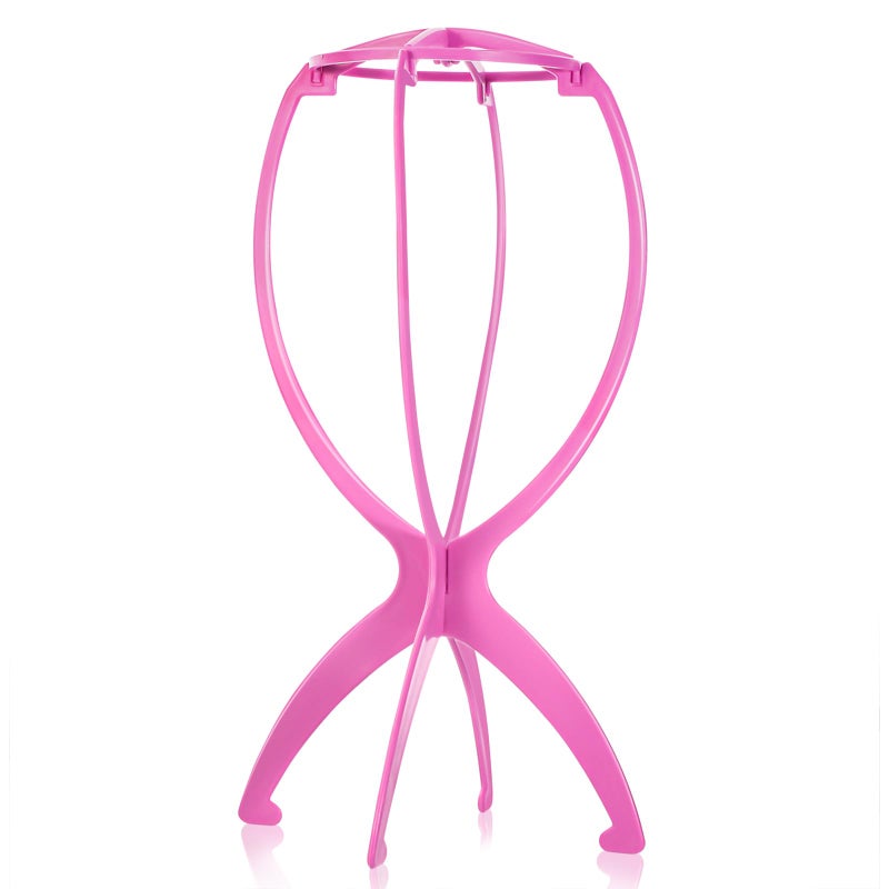 obeoby Wig Stand Portable Wig Holder Pink Wig Head Stand for All Wigs Travel Wig pink