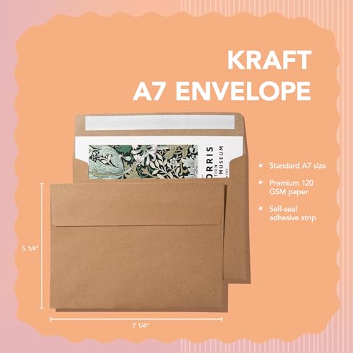 Pack It Chic - A7 Kraft Envelopes 5” X 7” (110 Count) Self Seal Envelopes for Wedding Invitations, Save the Date Cards, Graduation, Baby Shower, Photos, Greeting Cards, Mailings - 5 1/4" X 7 1/4" - Image 2