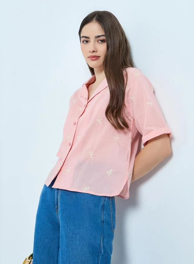 Styli Bow Embroidered Detailing Regular Fit top