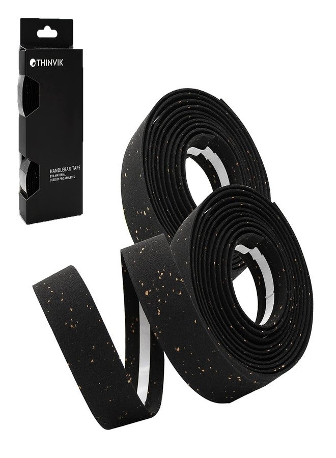 Thinvik EVA Cork Bike Handlebar Tape–Environmental Bicycle Bar Tape, Anti-Slip Cycling Handle Wraps,Sweat-Absorbent Bicycle Handle Bar Tape Comfortable Grip for Road Bike Cycling-2 Rolls (Black) - Image 1