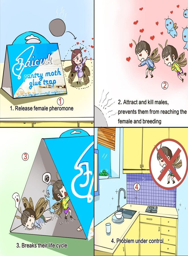 Faicuk Pantry Moth Traps with Pheromone Attractant for Home, Kitchen, and Storeroom Odorless, Insecticide-Free and Non-Toxic (8 Pack) - Image 4