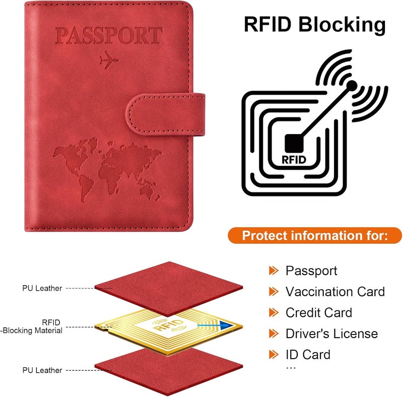 Eoehro Passport Holder for Travel Essentials, Passport Wallet Cover Case for Travel Must Haves Accessories,Passport Book Holders for Women and Men(red) - Image 4