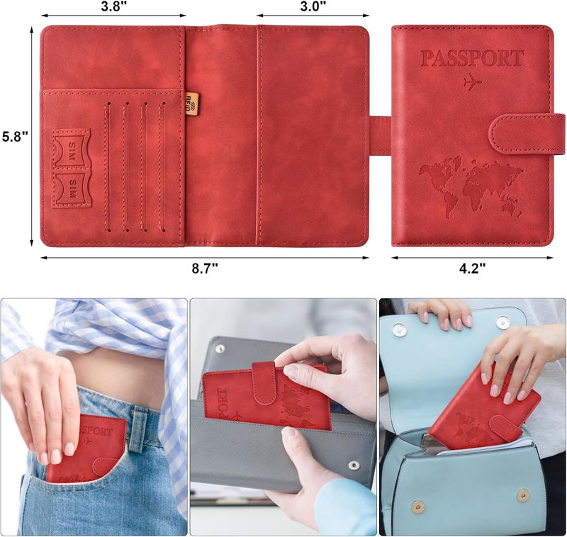 Eoehro Passport Holder for Travel Essentials, Passport Wallet Cover Case for Travel Must Haves Accessories,Passport Book Holders for Women and Men(red) - Image 2