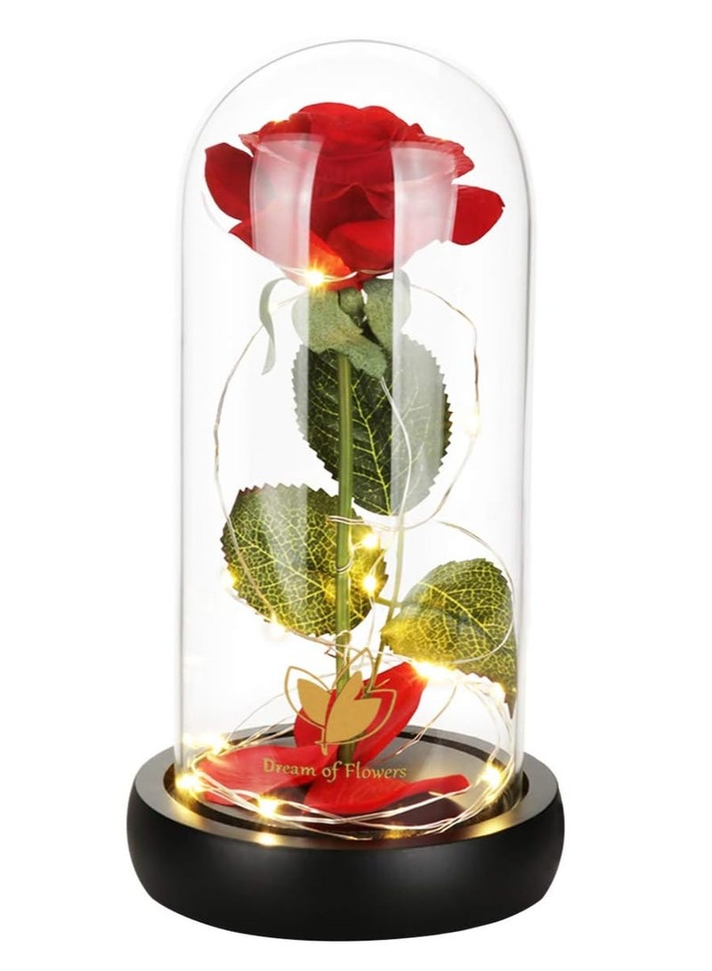 Beauty and The Beast Rose, Rose Flower Gifts for Women, Gifts for Her, Birthday Gifts for Womens, Eternal Rose Artificial Flower Light Up Rose in Glass Dome, Glass Roes Flower Gifts for Her  - Image 1