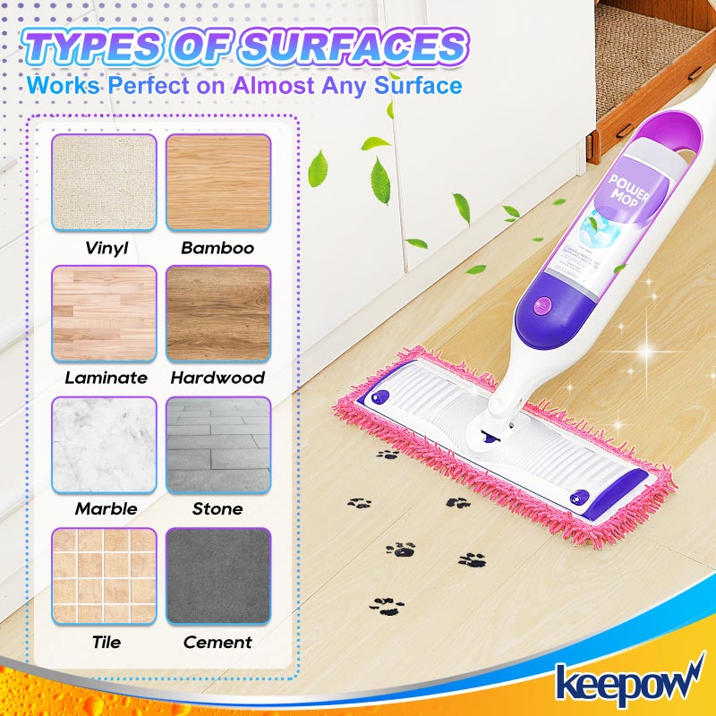 KEEPOW Reusable Microfiber Mop Pads Compatible with Swiffer PowerMop 4 Pack, Power Mop Pads Refills for 13 ''-15 '' Spray Mop, Machine Washable Pad Replacement for Multi-Surface Floor Cleaning - Image 5
