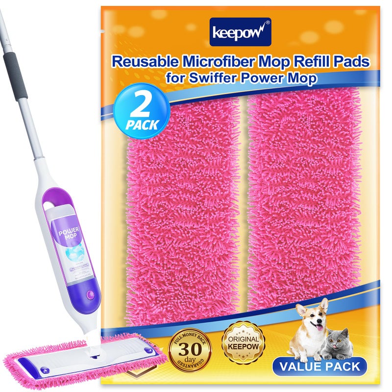 KEEPOW Reusable Microfiber Mop Pads Compatible with Swiffer PowerMop 4 Pack, Power Mop Pads Refills for 13 ''-15 '' Spray Mop, Machine Washable Pad Replacement for Multi-Surface Floor Cleaning - Image 1