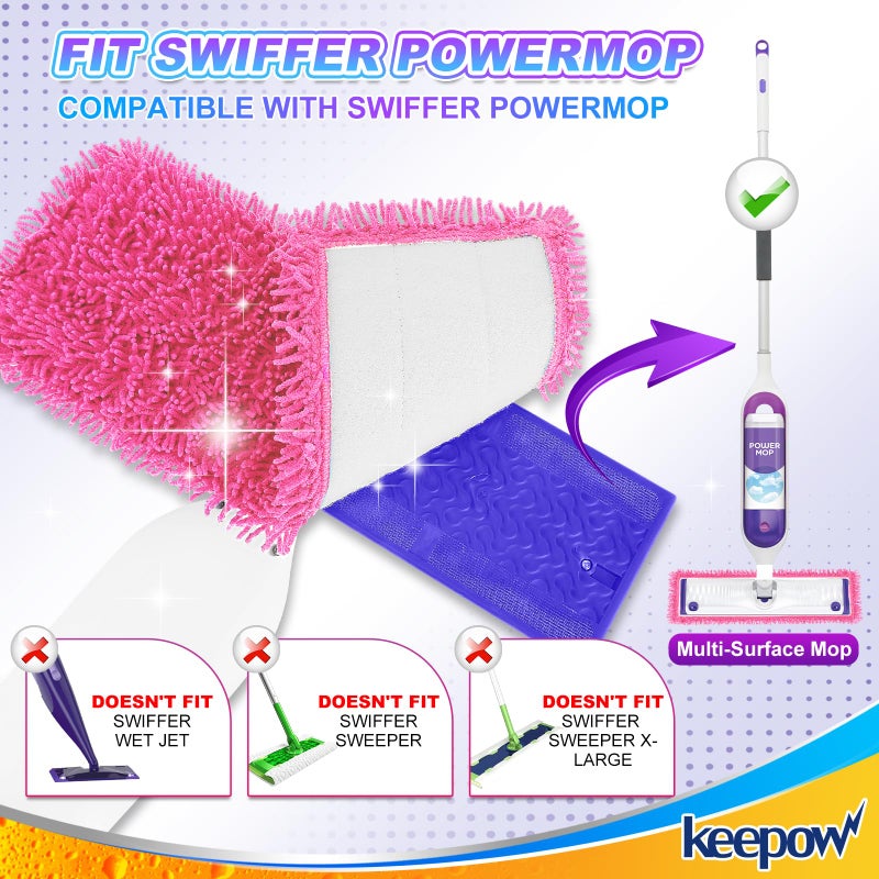 KEEPOW Reusable Microfiber Mop Pads Compatible with Swiffer PowerMop 4 Pack, Power Mop Pads Refills for 13 ''-15 '' Spray Mop, Machine Washable Pad Replacement for Multi-Surface Floor Cleaning - Image 2