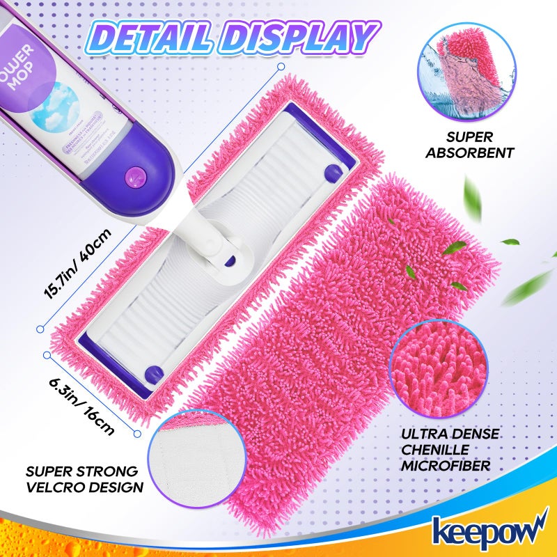 KEEPOW Reusable Microfiber Mop Pads Compatible with Swiffer PowerMop 4 Pack, Power Mop Pads Refills for 13 ''-15 '' Spray Mop, Machine Washable Pad Replacement for Multi-Surface Floor Cleaning - Image 3