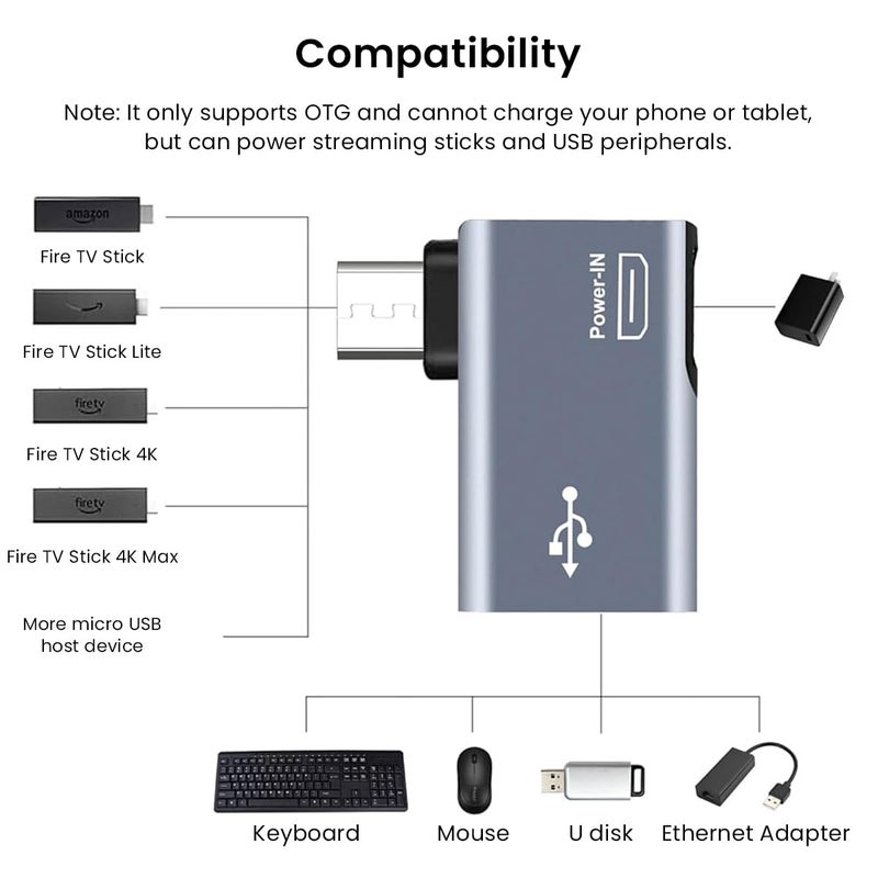 Verilux ® Micro to USB Adapter OTG Cable Adapter for Fire TV Stick 4K Powered Micro USB to USB OTG Adapter for Android Phone Tablet and More Host Devices with Micro USB - Image 5