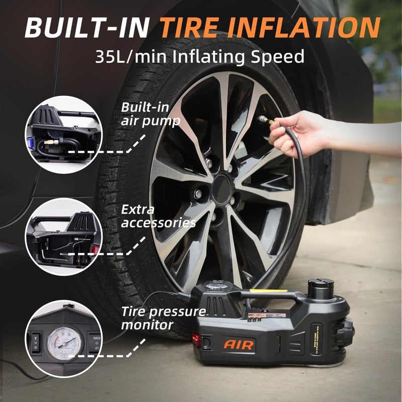 STANDTALL Electric Car Jack Quick Lifting Safe and Portable with Tire Inflator and LED Light Complete Set of Accessories 12V Hydraulic Floor Jack - Image 4