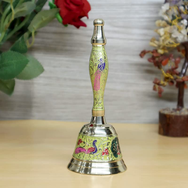 Piepot l Pure Brass Pooja Bell l Hand Bell l 6" Height l Pooja Bell l Ghanti for Pooja Room, Temple Use l Red Colour Bell - Image 1