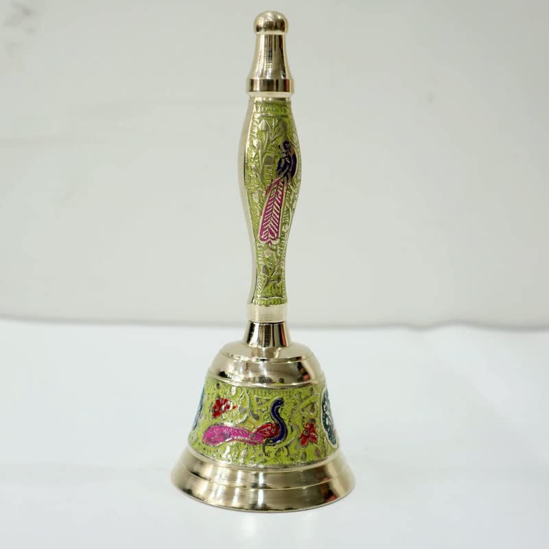 Piepot l Pure Brass Pooja Bell l Hand Bell l 6" Height l Pooja Bell l Ghanti for Pooja Room, Temple Use l Red Colour Bell - Image 2