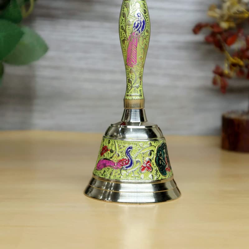 Piepot l Pure Brass Pooja Bell l Hand Bell l 6" Height l Pooja Bell l Ghanti for Pooja Room, Temple Use l Red Colour Bell - Image 3