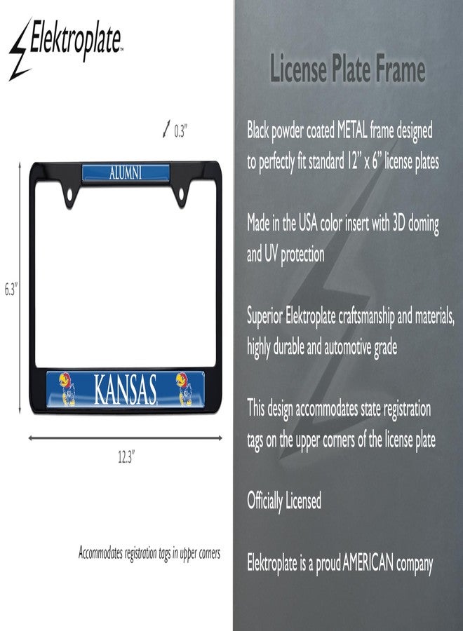 Elektroplate Officially Licensed University of Kansas Alumni 3D Doming Black All-Metal Standard Size License Plate Frame Tag Holder for Cars/SUVs/Trucks Weatherproof Automotive Accessory - Image 5