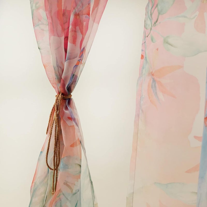 ZEBA Polyester World Transparent Sheer Back Tab Curtain For Door|Bedroom And Living Room|Soft And Light Weight|Printed Modern Floral Abstract In Multicolor-50X90 Inches(7.5Feet Long)(Pack Of 1) - Image 1