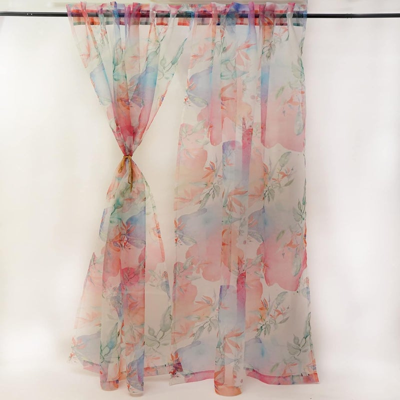 ZEBA Polyester World Transparent Sheer Back Tab Curtain For Door|Bedroom And Living Room|Soft And Light Weight|Printed Modern Floral Abstract In Multicolor-50X90 Inches(7.5Feet Long)(Pack Of 1) - Image 3